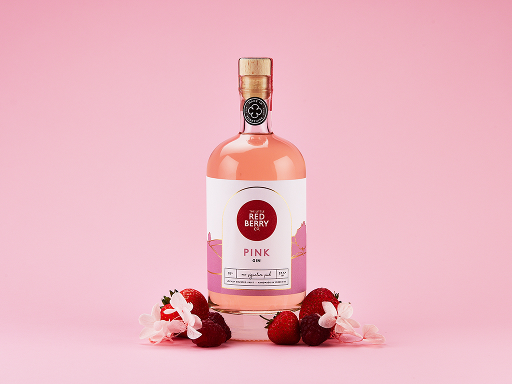 Little Red Berry Co. Branding, Pink Gin Bottle